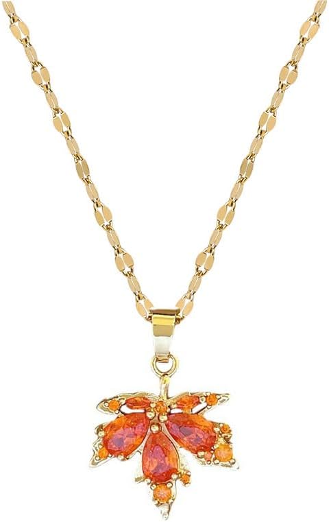 Dainty Maple Leaf Pendant Necklace for Women - Simple and Elegant Crystal Chain with Rhinestone Maple Leaf Pendant Necklace ,Perfect Fall Jewelry Gift for Wedding, Prom, Thanksgiving and Autumn