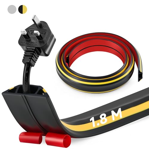 CREWORKS 1.8M Canalina Passacavi Pavimento a 3 Canali, Canalina Passacavi Calpestabile Adesiva, PVC Canalina Flessibile per Cavi Elettrici per Casa, Officina, Magazzino, Concerto, Nero e Giallo