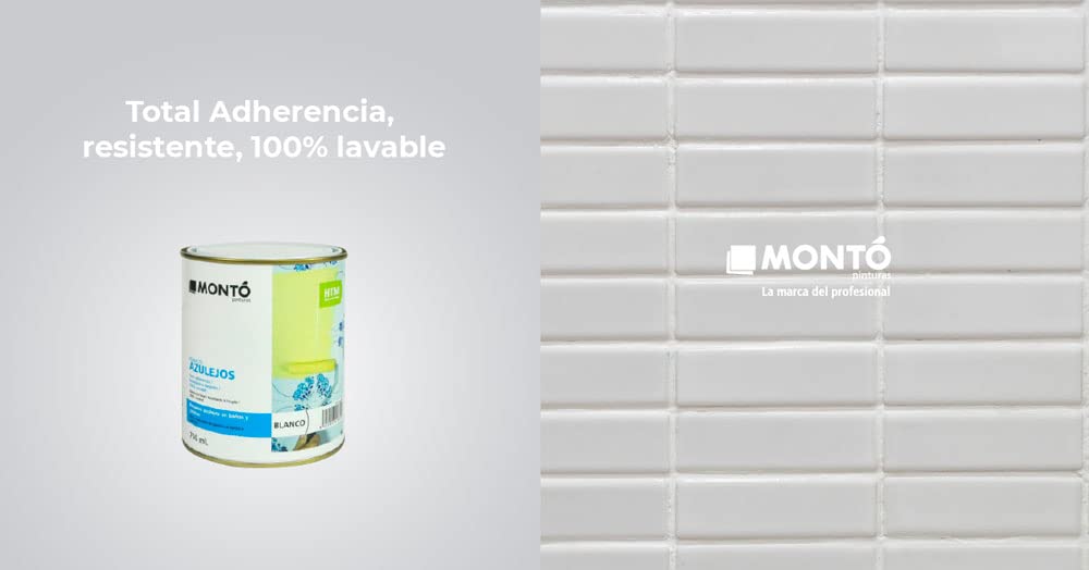 Montó Esmalte Laca de Poliuretano al Disolvente, Acabado Brillante, Ideal para el Pintado de Azulejos en Baños y Cocinas. HTM Esmalte Azulejos (750ml, Blanco Roto)