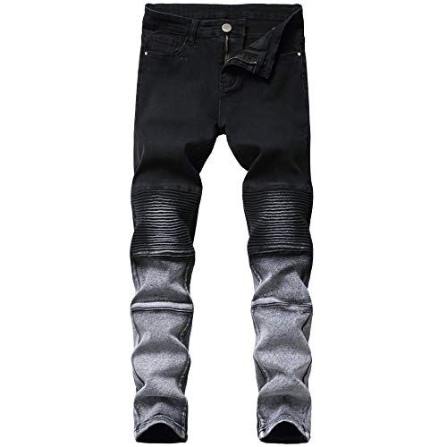 LONGBIDA Men's Skinny Moto Biker Jeans Slim Fit Stretch Fashion Denim Pants(Black,32)