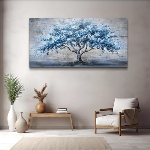 KELIYUAN Large Canvas Wall Decor Painting Wall Art For Bedroom Living Room Decoration Abstract Blue Tree Artwork Print Picture Room For office Room Dining Room Home Decor Home Aesthetics 30x60 In