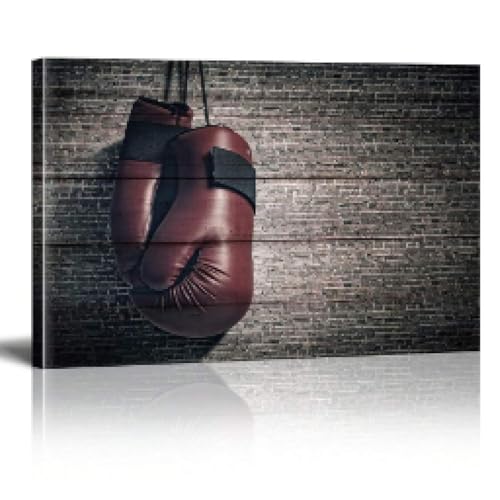 Tableau boxe gants rouges 70x100 cm | Toile brique vintage salon - 3