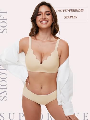 Image of Smooth V Jelly Bras for Women No Underwire Seamless Plunge Bralettes T Shirt Sleep Everyday Bra with Bra Extender
