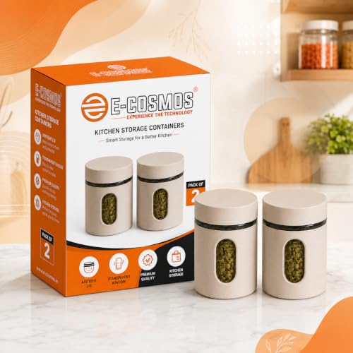 Image of E-COSMOS 500 ml Plastic Kitchen Storage Container Pack of 2 - Airtight Oval Container with Clear Window for Snacks, Tea, Coffee & Dry Fruits (Multicolor) (Pack Of 2, 500, Milliliters)