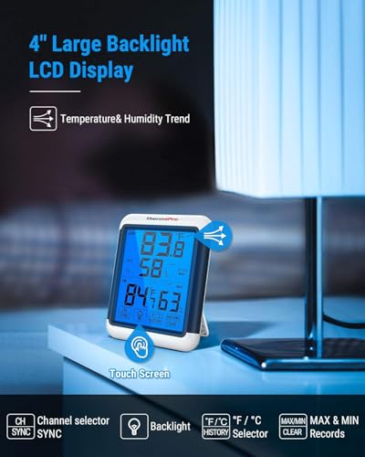 Image of LABART ThermoPro TP65 Digital Wireless Hygrometer Indoor Outdoor Thermometer Wireless Temperature and Humidity Monitor with Jumbo Touchscreen and Backlight Humidity Gauge, 200ft /60m Range