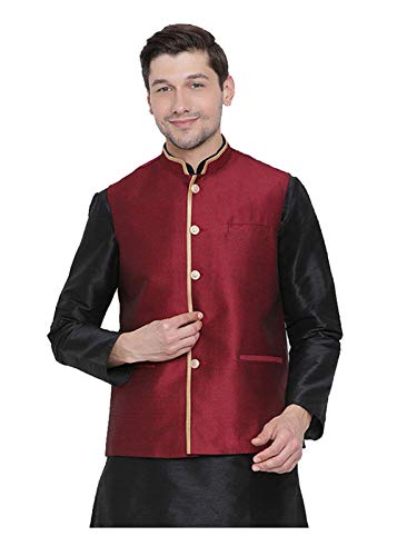Elina fashion Men's Indian Banglori Silk Nehru Jacket || Jodhpuri Bandhgala Sleeve Less ONLY Waistcoat Maroon