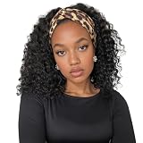 PHOCAS 13' Short Black Curly Headband Wig, Deep Wave Head Band Wig Bob Shoulder Length Curly Hair Wigs Synthetic Glueless Black Headband Wigs for Women
