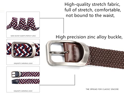 Casual Stretch Braided Web Belts for Mens Women,Zinc Alloy Buckle Woven Elastic Belt Width 1.37" /Fit Waist Within 35"3