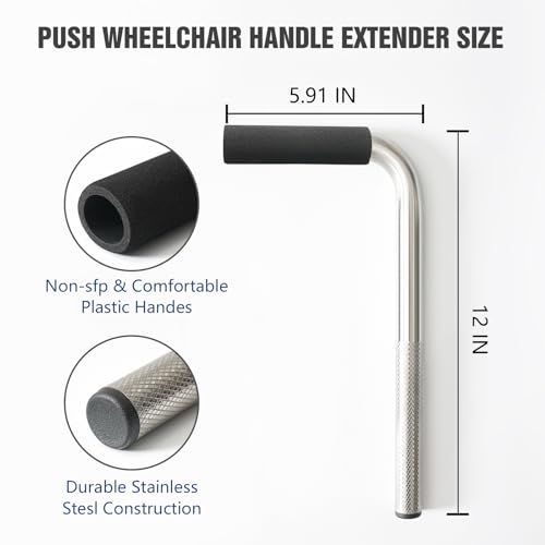 Image of Push Wheelchair Handle Extender (300lbs Weight Capacity), Universal Wheelchair Accessories - Extendable Handle, Adjustable Extender for Adults