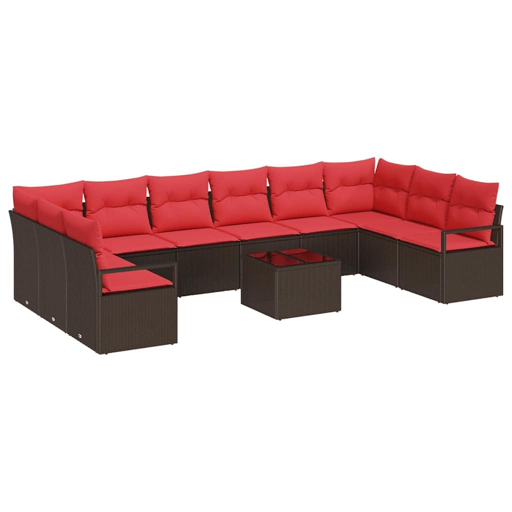Generisch Gartensofa-Set 11 STK. Braun und Rot Poly-Rattan,Gartensitzmöbel,91.4kg-3355243