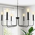 Phaosio Farmhouse Chandelier, 6-Light Metal Hanging Ceiling Light Fixture for Dining Room, Kitchen Island, Living Room, Entryway, Foyer-Matte Black