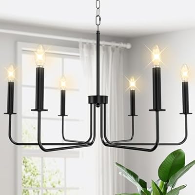 Phaosio Farmhouse Chandelier, 6-Light Metal Hanging Ceiling Light Fixture for Dining Room, Kitchen Island, Living Room, Entryway, Foyer-Matte Black