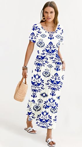 Image of AUSELILY Womens Summer Dresses 2025 Short Sleeve Maxi Dress Crewneck Casual Sundresses with Pockets