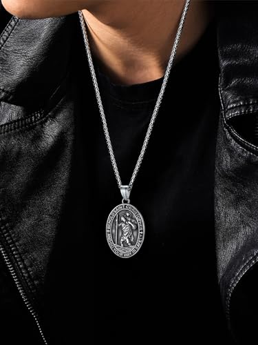 FaithHeart Saint Christopher/Florian/Sebastian Necklace for Men, Stainless Steel/18K Gold Plated St Christopher Necklaces Religious Amulet Pendant Christian Gifts for Men3
