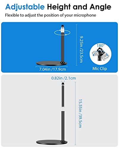 Etour [All-Metal] Desktop Mic Stand, [Super Stable&Anti-Vibration]Heavy Base Height Adjustable With Mic Clip 5/8 Screw Compatible With Hyper X Quadcast, Mv7, At2020, Atr2100X-Usb And Samson Q2U #TOP4