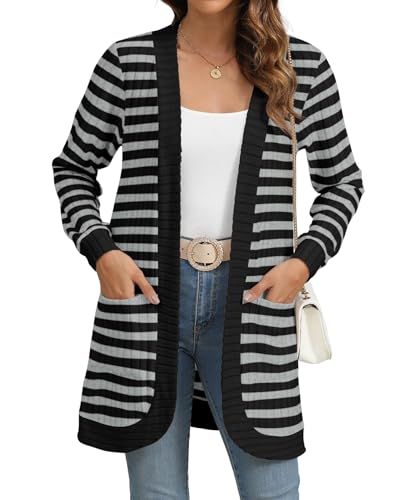 Image of YSYOKOW Cardigan Sweaters for Women Long Sleeve Open Front with Pockets | Long Cardigans for Women Lightweight Soft Casual Dressy Loose Fit Cardigan Sweater with Pockets for Work and Office