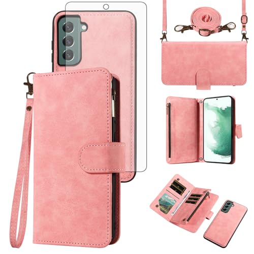 Coque Samsung S22 Plus avec fermeture éclair fentes cartes et bandoulière amovible