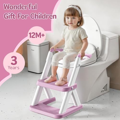 Rabb 1st Potty Training Toilet Seat with Steps, 2-in-1 Toddler Toilet Seat for Boys Girls with Splash Guard Soft Anti-Slip Pad,Bright Purple — view 5