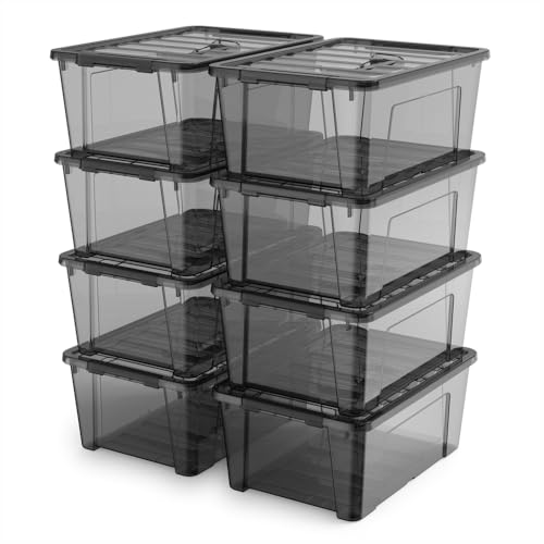 Image of 8 Pack Black Clear Plastic Storage Bins with Lids /Handle, Stackable Small Latching Storage Boxs for Organization ( 5 Quart )