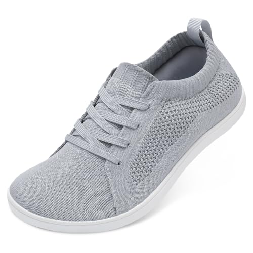 JOINFREE Women's Minimalist Barefoot Shoes Wide Width Toe Box Walking Shoes Low Zero Drop Fashion Sneakers Trail Running Casual Gym Footwear LightGrey Size 11