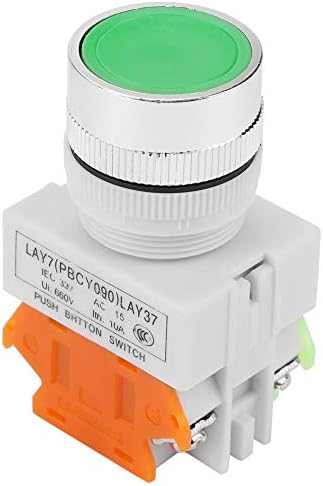 Momentary Switch,Jarchii Push Button Switch, Auto Reset Flat Head Green Push Button Momentary Switch 22mm Mount LAY37-11BN Quality Assurance Stable Reliable