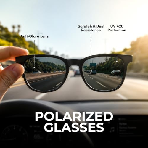 Image of 3 in 1 Clip On Sunglasses for Men & Women | Classic Lightweight Square Frame Zero Power Eyeglasses | Polarized Lens with UV400 | Night Vision Clip On for Driving