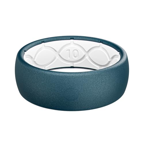 Groove Life Solid Anchor/White Ring - Breathable Silicone Wedding Rings for Men, Lifetime Coverage, Unique Design, Comfort Fit Ring - Size 7