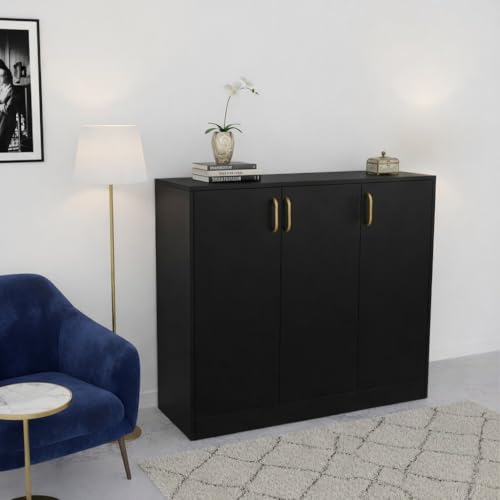 Image of Spyder Craft Accent Multipurpose Cabinet with Storage - Shinx Storage Organizer with Doors Side Cupboard for Shoe, Hallway, Kitchen, Living Room, Office, Color -Black (Assembly - DIY)