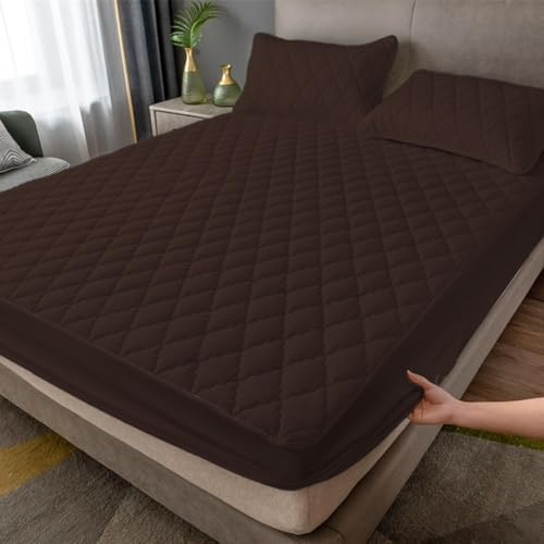 Waterproof Sheet Non-Slip Fixed All-Inclusive Mattress Protection Bed Cover Soft Fibre, Fixed Bed Cover All-Inclusive and Deep Pocket, Mattress Protector for Sleeping Naked (Coffee)