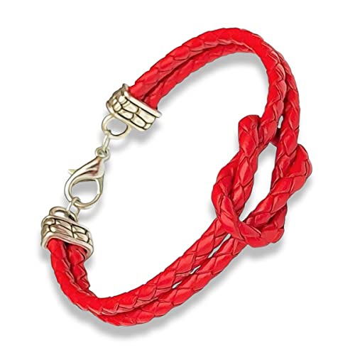 arana's - Pulsera para Mujer | Cuero Rojo Genuino Trenzado | Nudo Marinero | Cierre Zamak (Rojo, 22) Cover