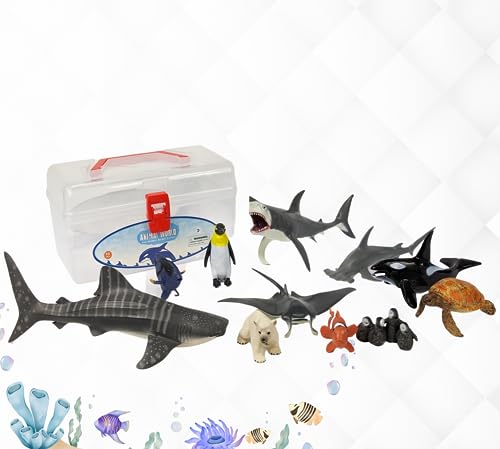 RLS Sea Animal Large Jumbo Solid Figures 12Pcs Realistic Toy Fish Sea Creatures For Children - Shark, Whale, Dolphin, Turtle