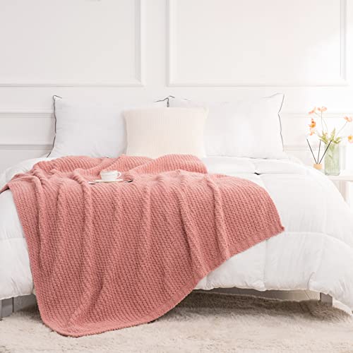 Recyco Super Soft Throw Blanket For Couch, Warm Cozy Knit Blanket Lightweight Fluffy Throw Blankets For Bed Chair Sofa Living Room, Coral Pink, 50X60 Inches, Laundry Bag Included #TOP1