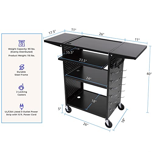 Line Leader Stellar Av Cart | Reimagine Your Teacher Cart With Revolutionary Pegboard Siding & 12 Movable Hooks For Customizable Storage | Ul Safety Certified Cart | Keyboard Tray & Drop Leaf Shelving #TOP5