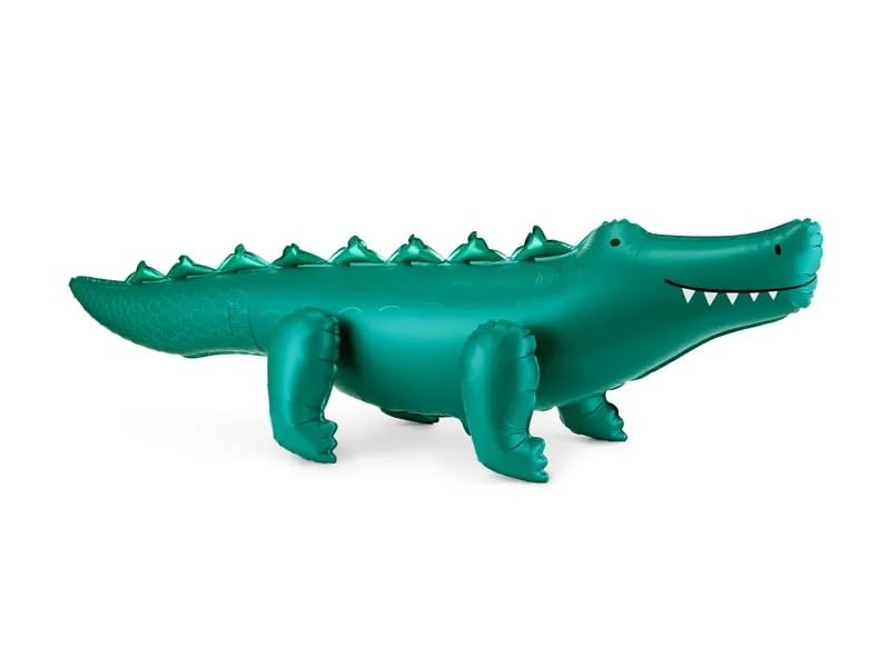 Standing Foil Balloon Crocodile, Dark Green, 126x36 cm, Air Inflation with Straw