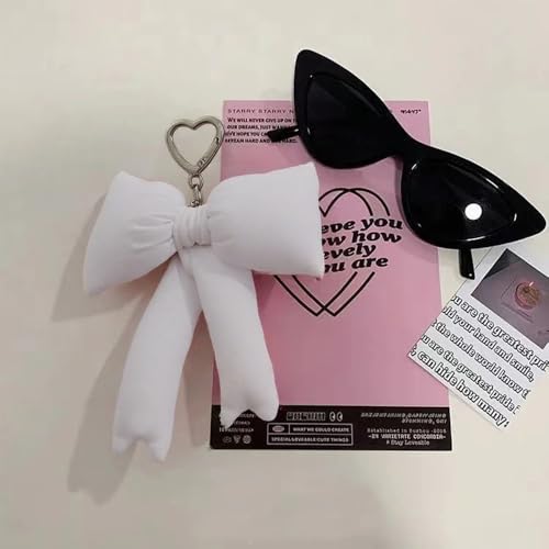 Image of Pink Bow Keychain Bag Charms Y2K Bowknot Plaid Keychains Coquette Aesthetic Purse Handbag Backpacks Charms (White)