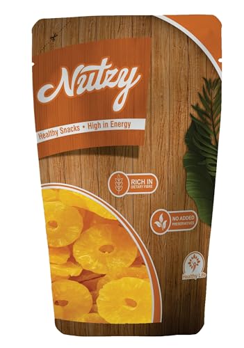Image of Nutzy Dried Pineapple Rings 250 Grams - Family-Friendly Tasty, Softy & Chewy Healthy Fruit Snack Loved by Kids, Great for Baking, Cooking and Trail Mixes | Candied Pineapple Rings Perfect For Hiking and Travel Enthusiasts | No Added Sugar, Vegan Friendly Sun-Dried Pineapple