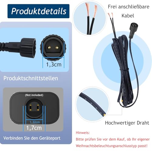 Leloco 2 Stück IP44 Wasserdichtes Solar Kabel 3.0m - Verlängerungskabel für Solarpanel, Gartenbeleuchtung, Lichterketten & PV Anlagen