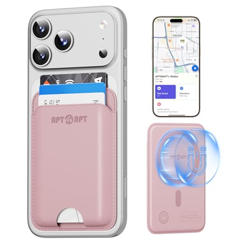 APTMAPT for MagSafe Wallet with Find My Tracking, Ultra-Slim, 3-Card RFID Holder, Strong Magnetic Wallet for iPhone 17/16/15/14/13/12 Pro Max Air Plus, Wireless Charging, Pink