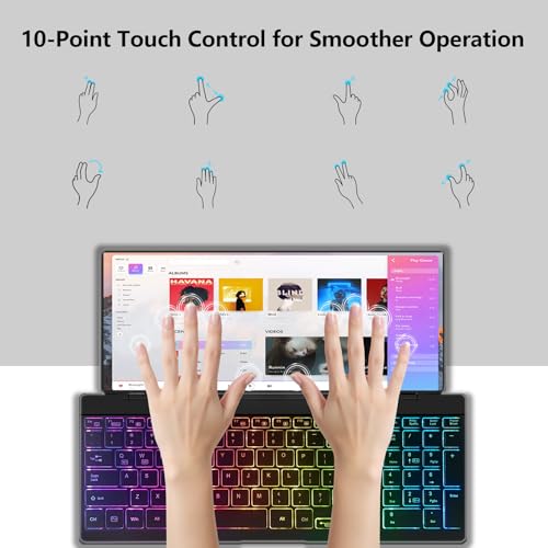 Image of Portable Touchscreen Monitor with Silent Keyboard 12.8-inch Ultra-Slim Stretched Bar Screen Folding FHD 120% sRGB, USB-A /C Compatible Screen for Computers, Laptops, Mini PCs, Console