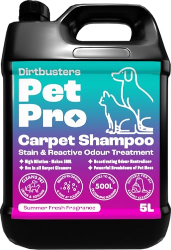 Dirtbusters Pet Pro Carpet Cleaner Shampoo Solution (5L) Deep Cleaning Stain Remover With Odour Neutraliser To Remove Dog & Cat Urine, Makes 500L Of Carpet Cleaner Solution