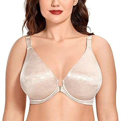 AISILIN Women's Plus Size Full Coverage Underwire Racerback Front Closure Bra Beige 40D Cover