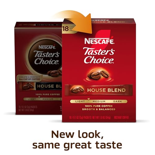NESCAFÉ Taster's Choice, Instant Coffee Packets, Light Medium Roast Coffee, House Blend, 8 Boxes (144 Packets)