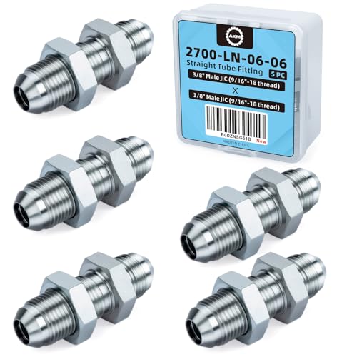 Image of Straight Hydraulic Hose Adapter Fittings, 2700-06-06 3 /8 inch Male JIC (9 /16 inch-18 thread) x 3 /8 inch Male JIC (9 /16 inch-18 thread) Connectors x 5 pack