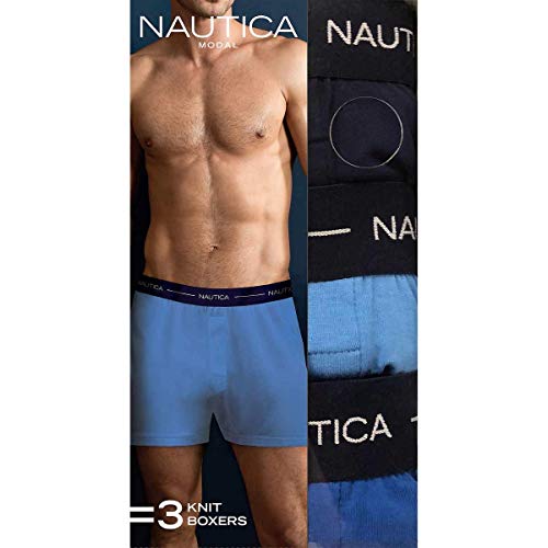 Nautica Men's Boxer Modal Cotton Fit Boxer With Functional Fly Tagless, 3 Pack (Medium, Navy- Sky Blue- Dark Blue) #TOP4