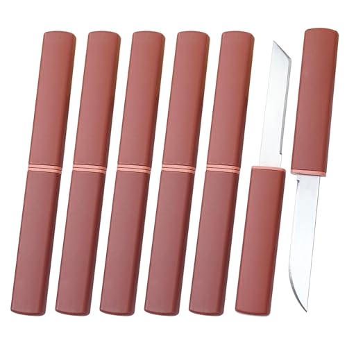 Fruit Knife, Sharp and Durable Fruit Knife Set, Dual Blade Design, 6 Sets of 12 Knives, Fruit Knives Small is Suitable for Most Vegetables, Fruits and Meat（Brown）