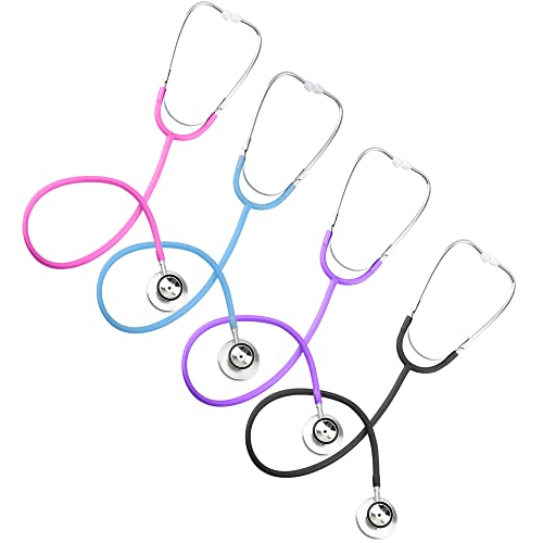Rcanedny 4 Pack Dual Head Stethoscope Kids Doctor Working Stethoscope Toy for Cosplay Educational Equipment, 4 Colors