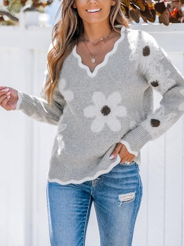 CUPSHE Womens Sweaters Long Sleeve Fall Sweater Trendy 2025 Floral V Neck Jumper Tops4