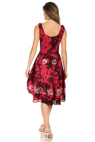 Image of Sakkas Alba Women's Off The Shoulder Smock Ruffle Midi Dress Tie Dye & Embroidery