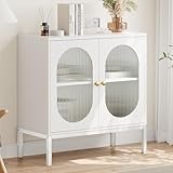 IDEALHOUSE Buffet Cabinet, Storage Cabinet with Glass Doors and Shelves, Accent Cabinet Sideboard, White Console Cabinet with Storage Entryway Cabinet for Living Room, Dining Room, Hallway, White