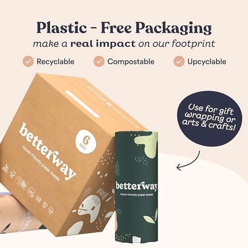 Betterway Bamboo Paper Towels - 6 Rolls, 2 Ply - Plastic Free, Disposable Kitchen Paper Towels - Select Size, Tree Free, Compostable, Strong & Absorbent, No Dyes - PFAS Free - Image 7